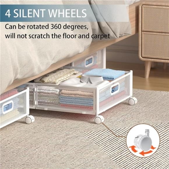 Under Bed Storage Containers, Under Bed Shoe Storage With Wheels, Foldable - Picture 3 of 6